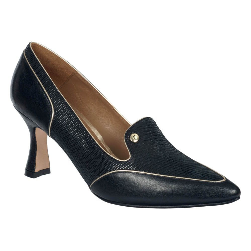 7CS/11390/0634 NEGRO/DORADO/NEGRO LUSTRADO/LAMINADO VOTALEADO/FOLIA IGUANA